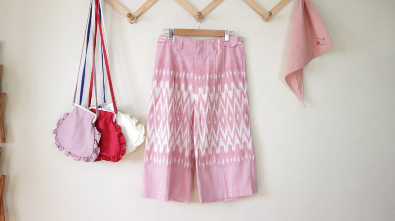 High Waisted Wide leg Trousers in Natural Tie Dye - กางเกงขายาว - ผ้าฝ้าย/ผ้าลินิน 