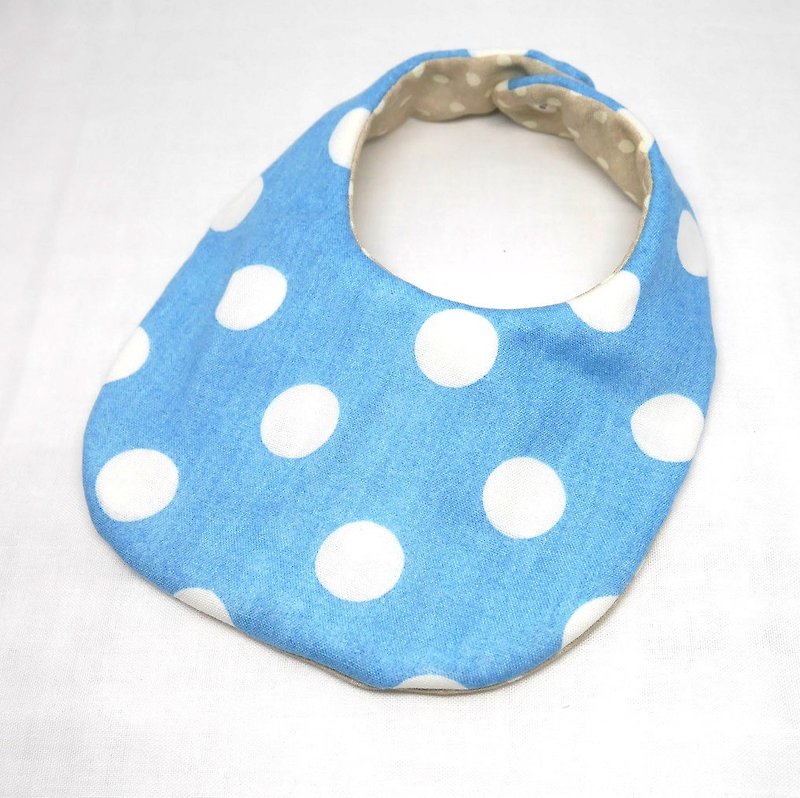 Japanese Handmade 4-layer-double gauze Baby Bib /denim-ish gauze dots light blue - ผ้ากันเปื้อน - ผ้าฝ้าย/ผ้าลินิน สีน้ำเงิน
