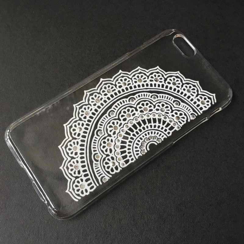手繪透明手機殼 手機套 白色 iPhone 7 6s Samsung Galaxy Sony LG Case Henna Mandala 漢娜 蔓蒂 曼陀羅 禪繞 民族 印度彩繪 - 手機殼/手機套 - 壓克力 白色
