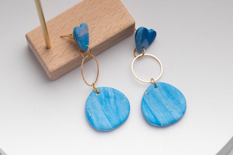 Polymer Clay Earrings  handmade | modern jewelry | simple jewelry - 耳環/耳夾/耳骨夾 - 塑膠 藍色