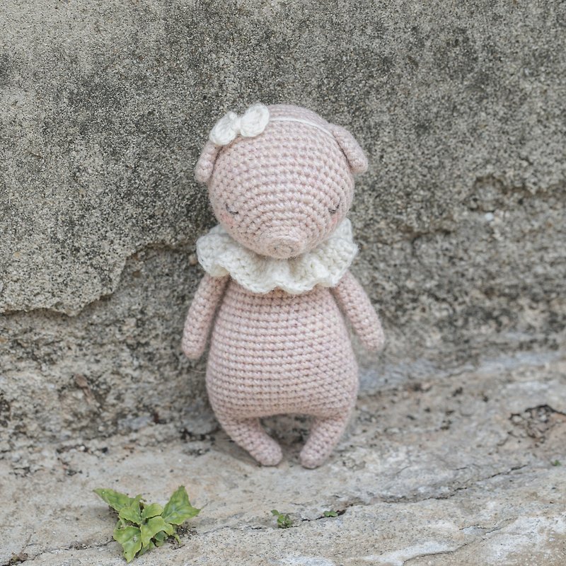 おやすみピギー（高さ約13cm） - 生まれたばかりの赤ちゃんのために特別に作られた手作り人形 - 知育玩具・ぬいぐるみ - ウール 