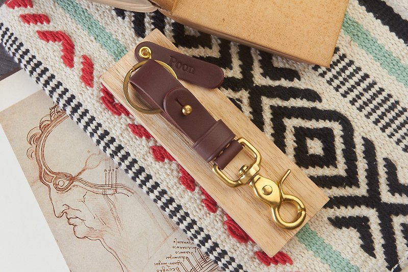 Brown Leather Key Fob BRASS belt loop Key Landyard // Personalize name //Keychai - Keychains - Genuine Leather Brown