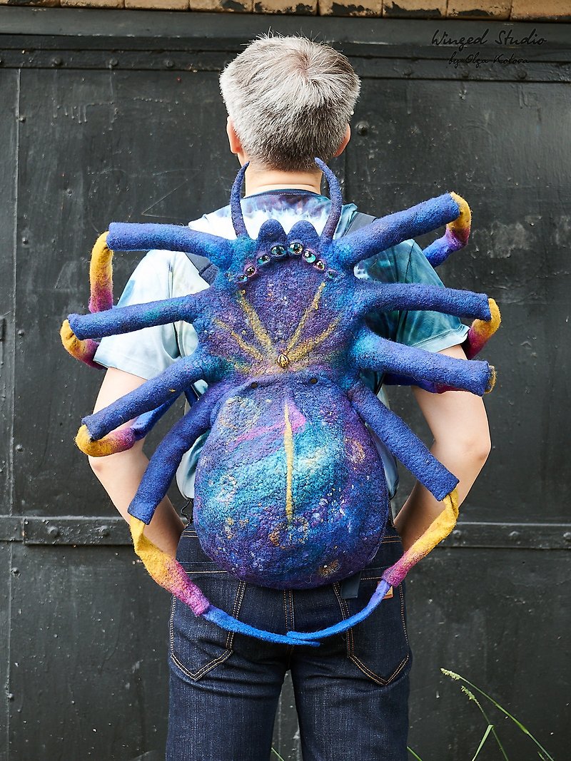 Space Spider Backpack, available to purchase, unusual design bag - Backpacks - Wool Blue