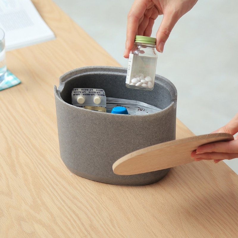 Japanese ideaco sandstone deep oval storage box (small) - multiple colors available - กล่องเก็บของ - วัสดุอื่นๆ สีเทา