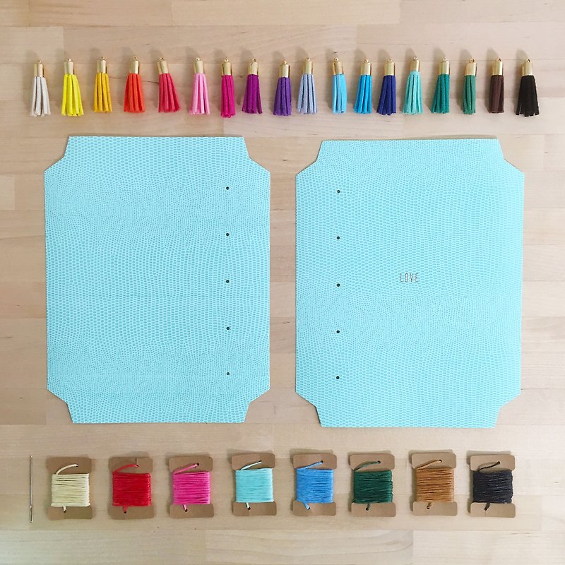 Leather-Like Turquoise Paper Craftbook Maker (DIY Notebook / Bookbinding Kit) - Love - งานไม้/ไม้ไผ่/ตัดกระดาษ - กระดาษ สีน้ำเงิน