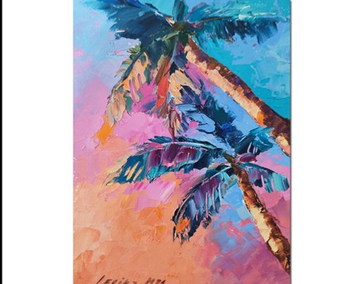 油絵 絵画【ヤシの木と海】 Amazon | ビーチにある2本のヤシの木 数字キットによる絵画 数字