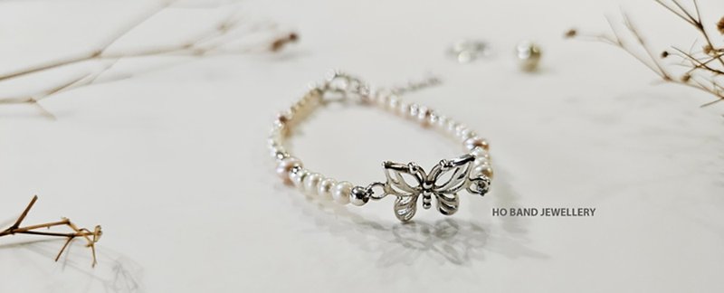 Natural Pearl Butterfly Bracelet - สร้อยข้อมือ - เงิน 