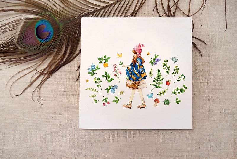 Atelier Hanu forest girl watercolor card meticulous texture watercolor paper - Cards & Postcards - Paper White