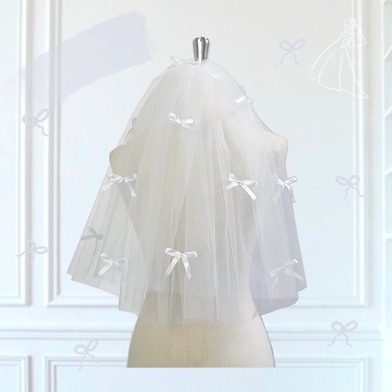 Mini Veil : White Ribbon - 髮圈/髮夾 - 繡線 