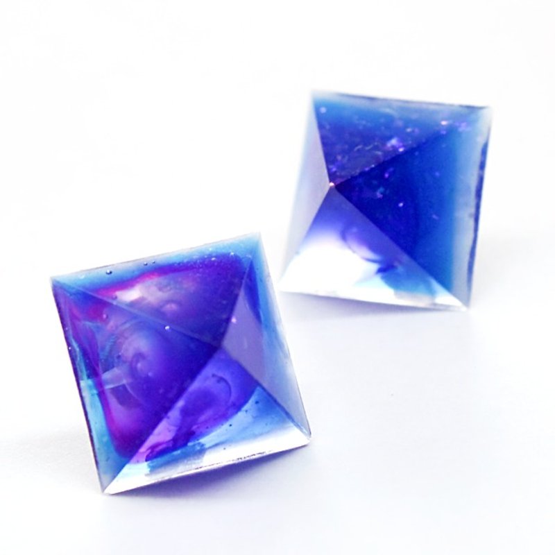 Pyramid Earrings (Blue Cave) - ต่างหู - วัสดุอื่นๆ สีน้ำเงิน