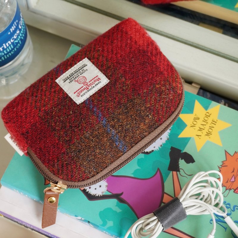 手工製作harris tweed復古格紋收納錢包數據線萬用雜物包 - 化妝包/收納袋 - 羊毛 多色