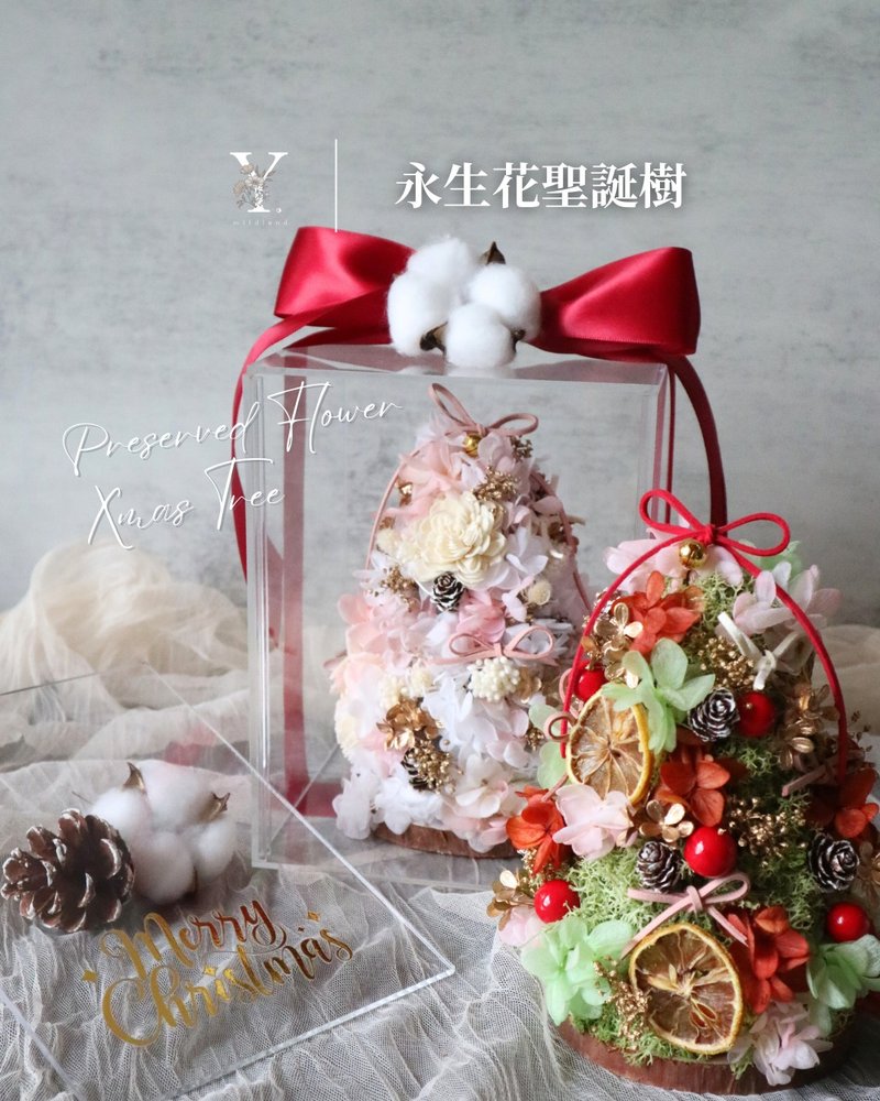 [Preferred Christmas Gift] Handmade Christmas Tree with Preserved Flowers | Winter Powder Snow and Classic Christmas (Two Colors) - ช่อดอกไม้แห้ง - พืช/ดอกไม้ 