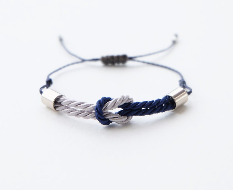 Tiny tie the knot rope bracelet in Light gray / Navy blue - Bracelets - Polyester Blue