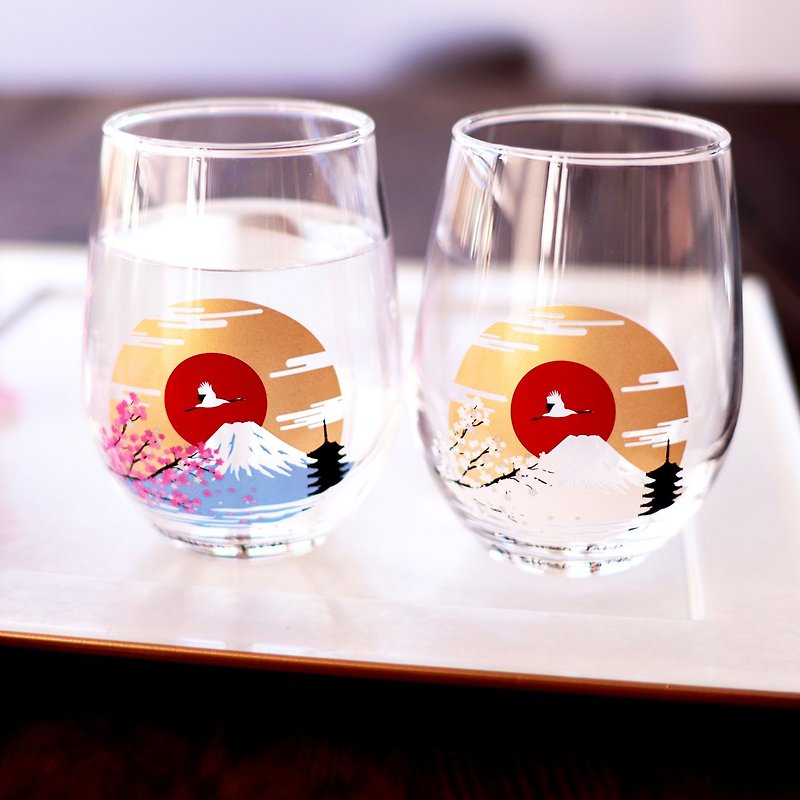 Mt. Fuji Cold feeling Mt. Fuji Free glass pair set A vessel that changes color depending on the temperature - Cups - Glass Gold