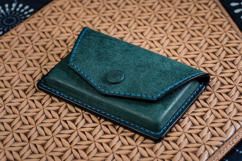 Horizontal Shape Business Card Case Blue Green - Card Stands - Genuine Leather Blue
