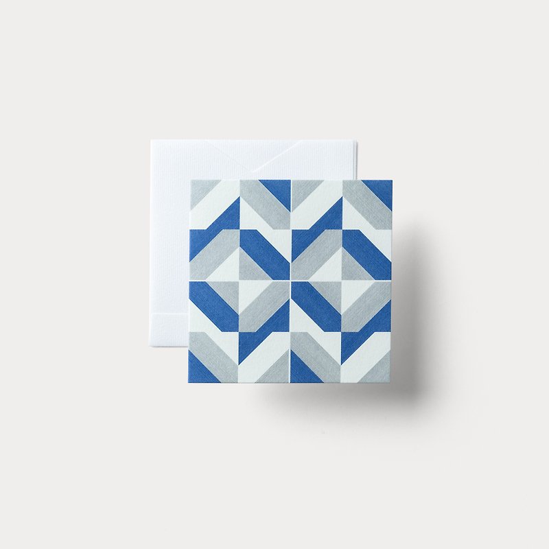 二つ折りメッセージカード　Tile Series: 06 - 卡片/明信片 - 紙 藍色