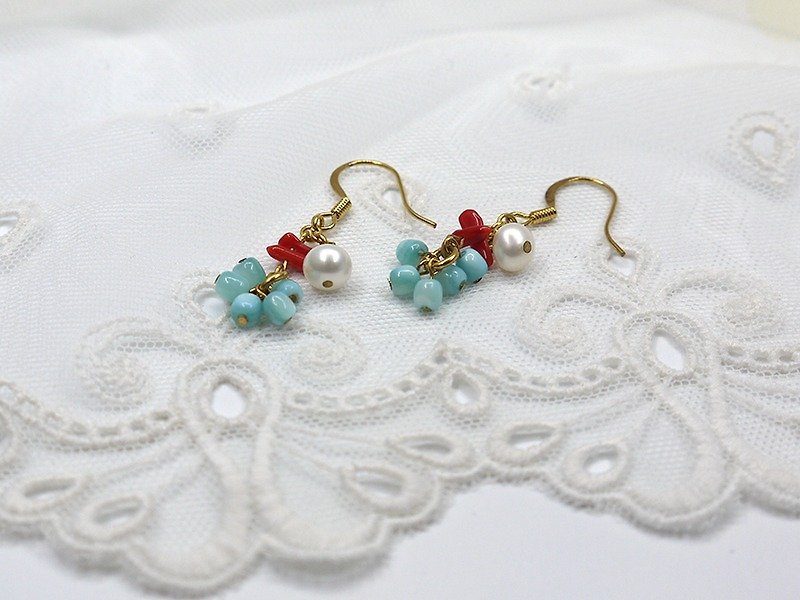 Riitta Handmade coral pearl agate earrly - Earrings & Clip-ons - Gemstone Red