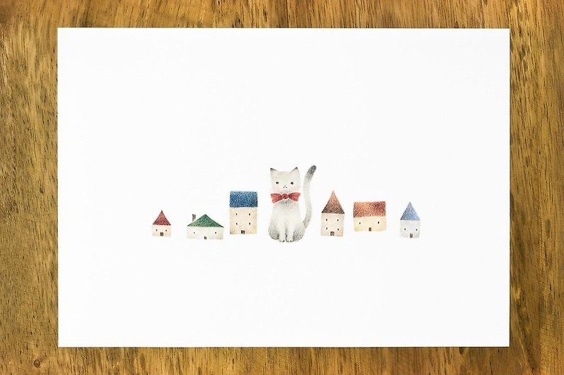 Living with a picture. Art Print "Cat child Miku and a small house" AP-40 - โปสเตอร์ - กระดาษ สีเทา