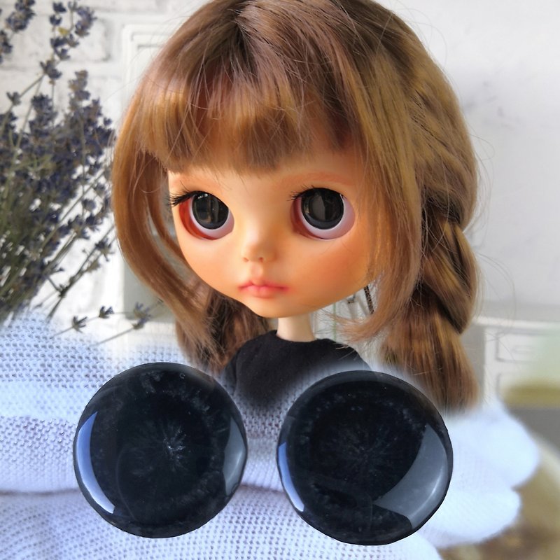 Black 3D Eye chips 14mm, doll Eye chips for Custom Blythe. Handmade eyes - Stuffed Dolls & Figurines - Resin 
