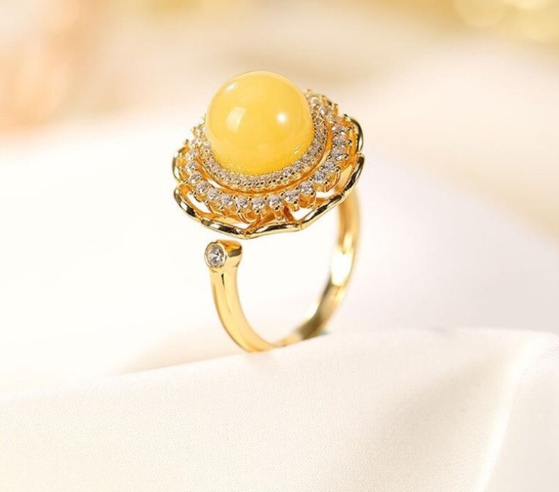 Spinning Hollow Crystals Rings for Women GOOD LUCK Gifts Jewelry Nature Amber - แหวนทั่วไป - เงินแท้ สีทอง