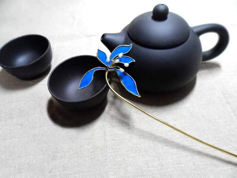 // //新鮮な蘭の花のモデリングボブ・ウィンター  - オリジナルカワセミ真珠のヘアアクセサリー - ヘアアクセサリー - 宝石 ブルー