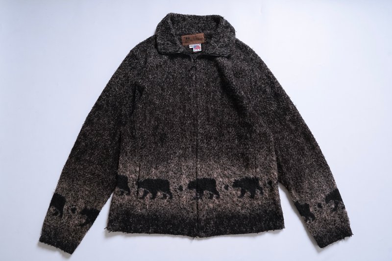 照舊 古著 fleece jacket 熊動物紋絨毛外套 - 男夾克/外套 - 棉．麻 咖啡色