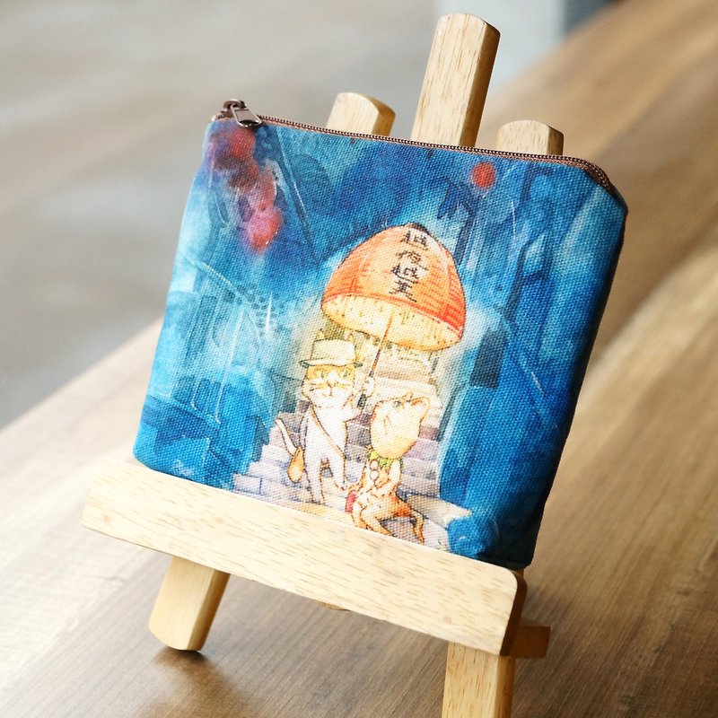Watercolor Illustration Wind Change / Cosmetic Bag <Kitten New Wave Travel - Nine Maki - กระเป๋าใส่เหรียญ - วัสดุอื่นๆ สีน้ำเงิน