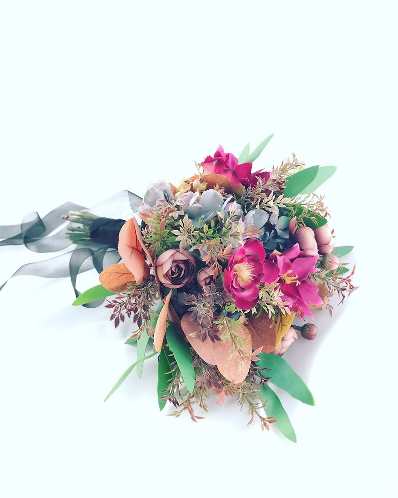 人工花束カラフルな手で結んだ花束人工花束結婚式屋外撮影 - ドライフラワー・ブーケ - シルク・絹 多色