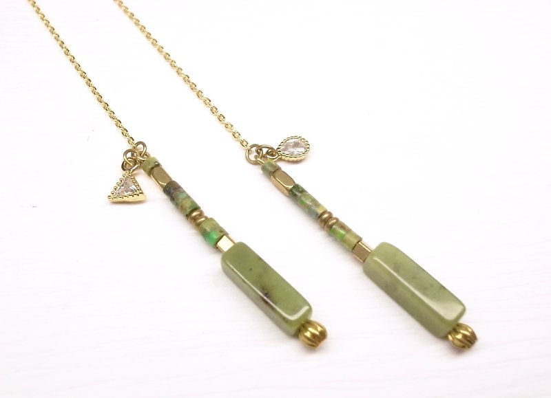 "Two silver" [candy earrings series - brass small candy green hanging earrings] (a pair) - ต่างหู - กระดาษ สีเขียว