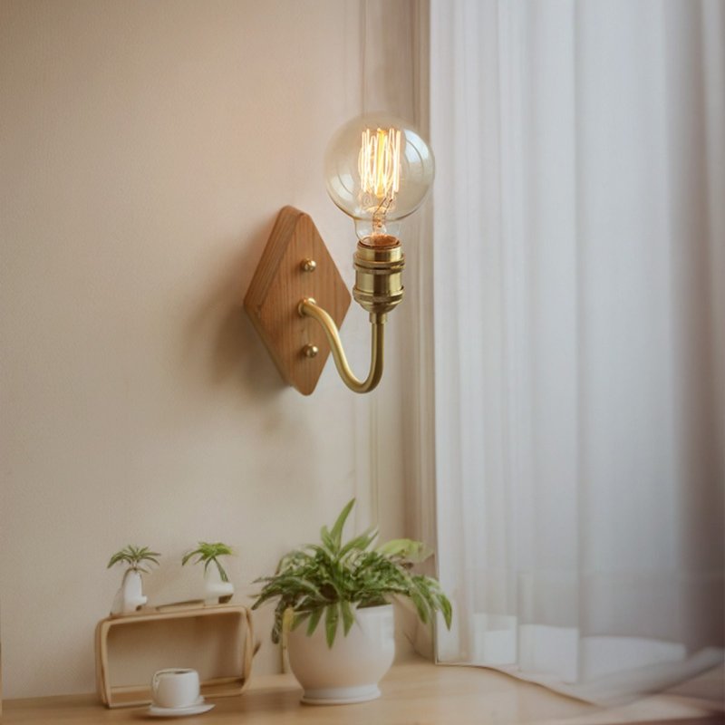 Taisho retro Western style North American ash wood wall lamp handmade from wood 240LW - โคมไฟ - ไม้ สีกากี