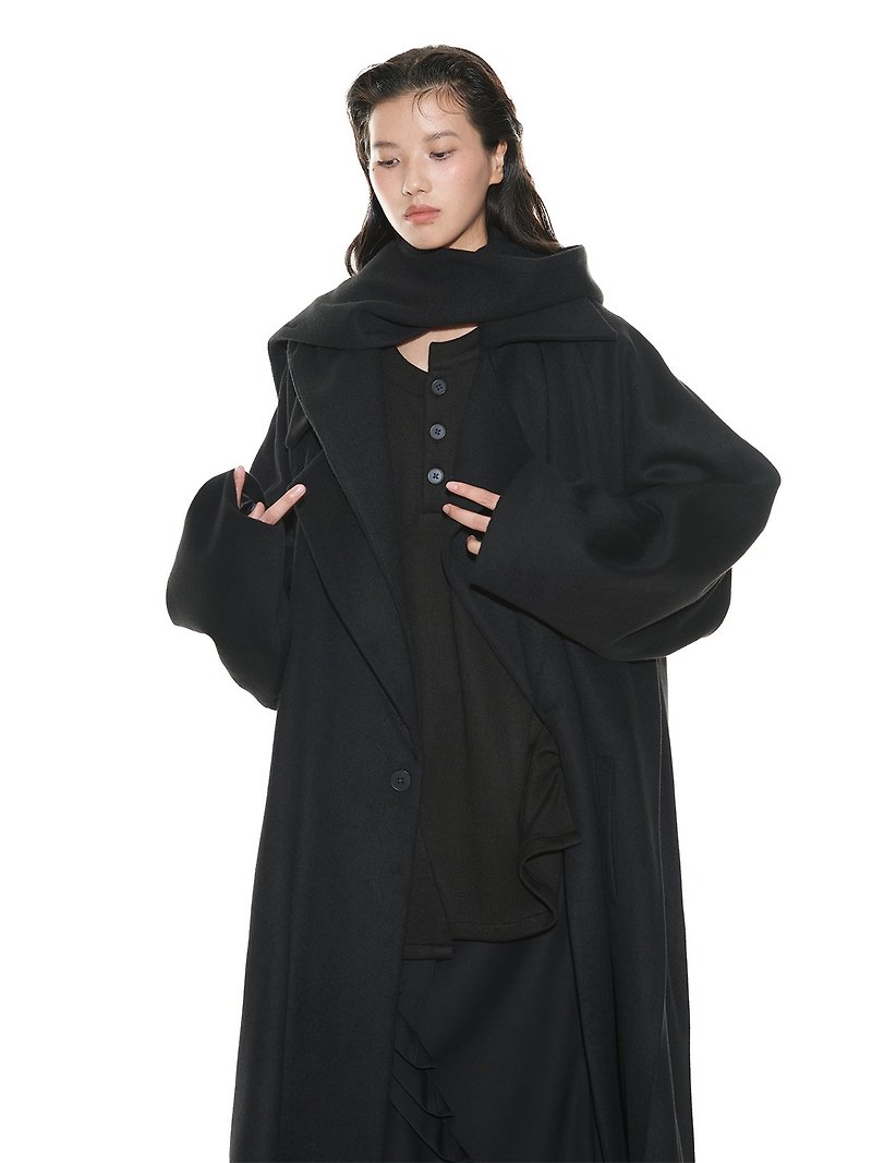 非対称の襟のデザインのニット底、男性と女性のための黒の中国風のトップス - トップス - その他の素材 ブラック