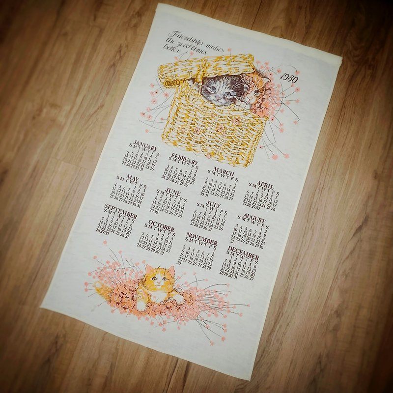 1980年アメリカの初期の猫のキャンバスカレンダー - ウォールデコ・壁紙 - コットン・麻 多色