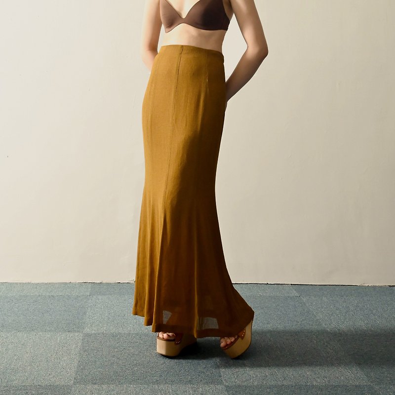 【NaSuBi Vintage】Long silhouette solid color vintage dress - Skirts - Other Man-Made Fibers 