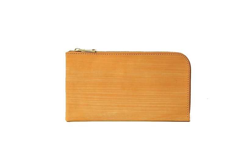 Middle long wallet in waxed leather Colour : Camel - กระเป๋าสตางค์ - หนังแท้ สีส้ม