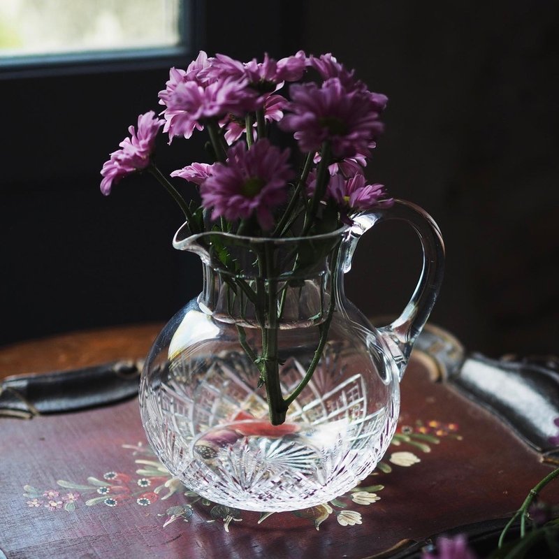 Vintage crystal glass cut kettle/vase/flower vessel - Pottery & Ceramics - Glass Transparent