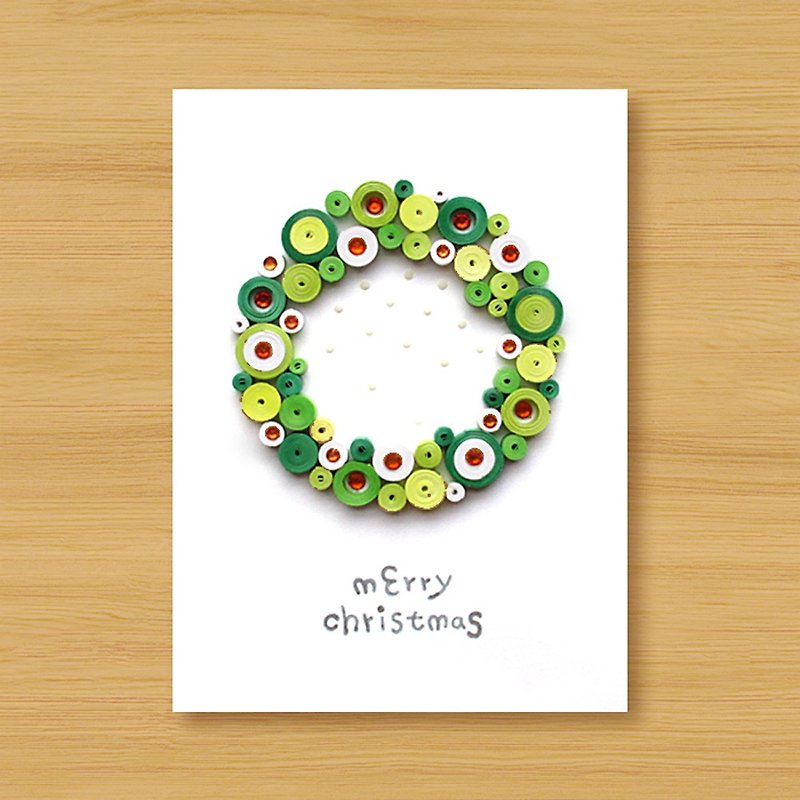 (4 types to choose from) Handmade Rolled Paper Card _ Cute Bubble Christmas Wreath-Christmas Card - Cards & Postcards - Paper Green