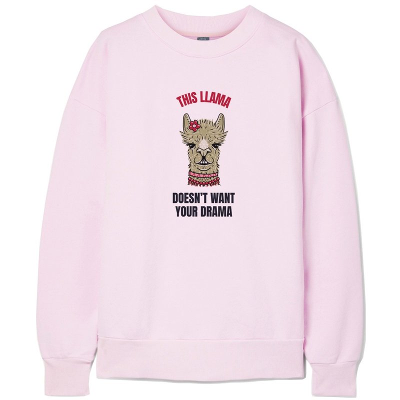 THIS LLAMA 中性大學T 刷毛 淺粉 秋冬禮物快速羊駝草泥馬 - 女上衣/長袖上衣 - 棉．麻 粉紅色