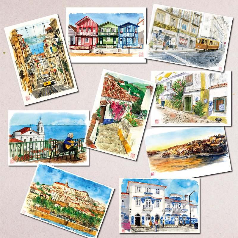 Set of 9 Watercolor Postcards Portuguese Landscape - การ์ด/โปสการ์ด - กระดาษ 