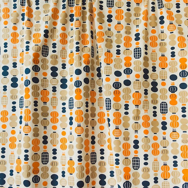 薄手ハンドプリントファブリック / Milly Collection / Paper Lantern / Orange & Blue - 編み物/刺繍/羊毛フェルト/裁縫 - コットン・麻 オレンジ