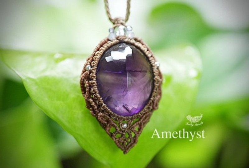 Gemstone Cut★Amethyst Macrame Necklace 1705 - Necklaces - Gemstone 