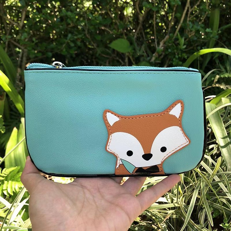 Sleepyville Critters - Peeking Baby Fox Wristlet - Toiletry Bags & Pouches - Faux Leather Blue