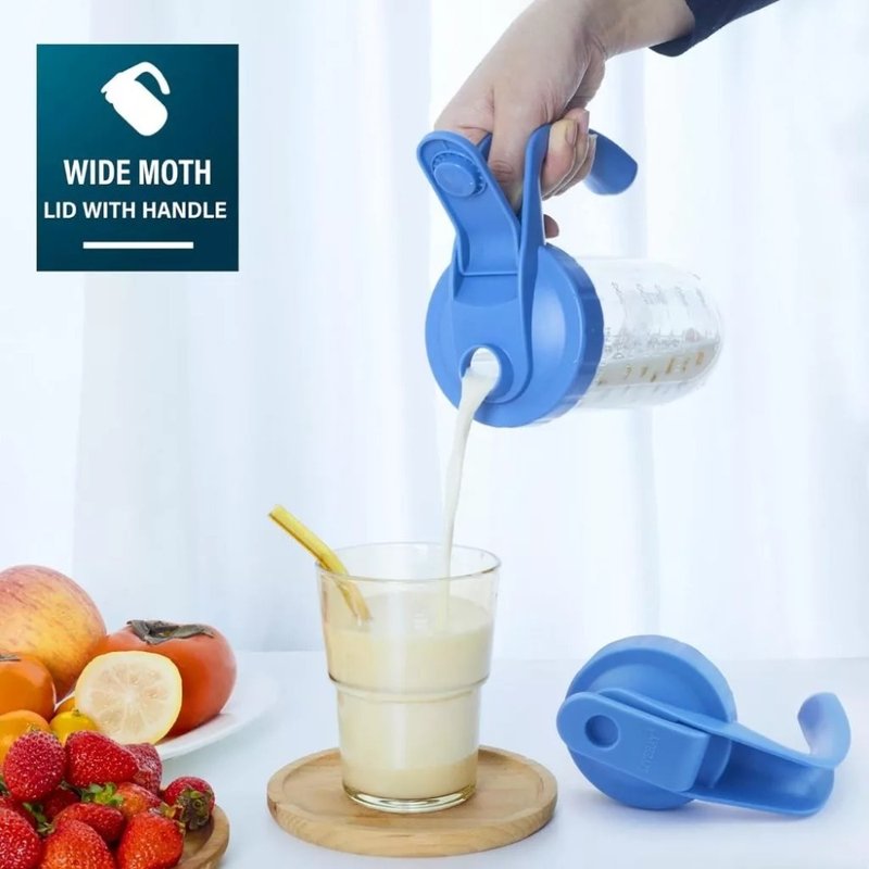 WildJar 広口ハンドル付きドリンク蓋 ガラスメイソンジャーセット/ドリンクピッチャー/冷水筒/卓上ポット - その他 - プラスチック ブルー