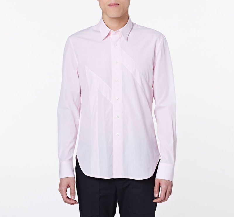 【上班單品】粉紅拼接襯衫 - 男裝 恤衫 - 其他材質 粉紅色