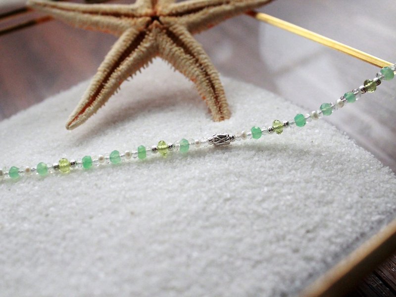 Journal Xingsha Sugar Bowl - Lucky / natural Australian jade, olive Stone, Moonstone, pearl sterling silver bracelets - Bracelets - Gemstone 