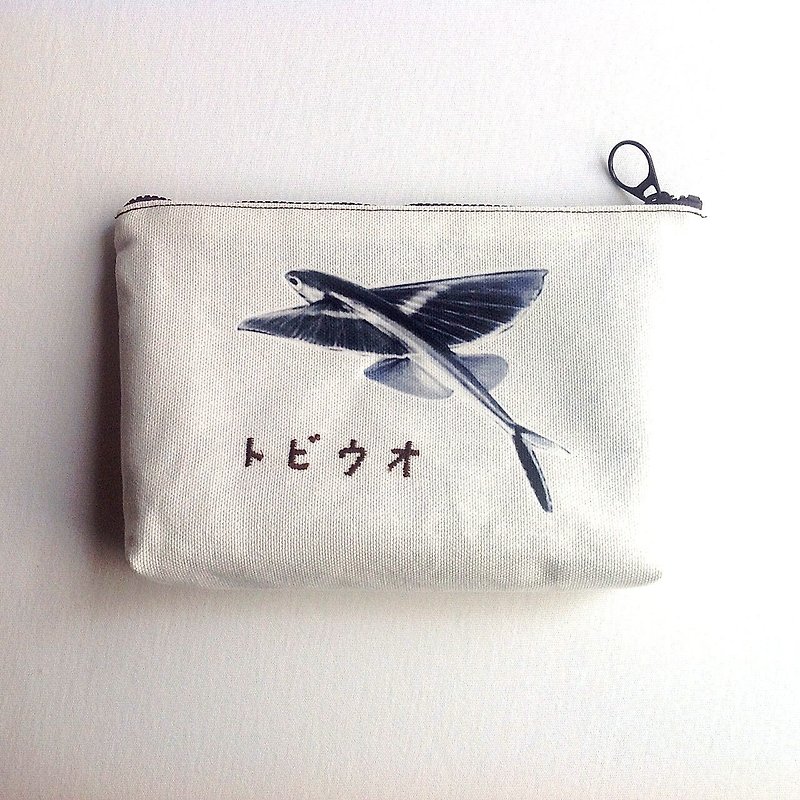 【Organic Cotton】Flying Fish Pouches_トビウオ - Toiletry Bags & Pouches - Cotton & Hemp White