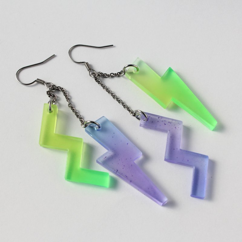 Lightning Flash, purple green, Dangling resin earring, sold as single piece - Earrings & Clip-ons - Resin Green