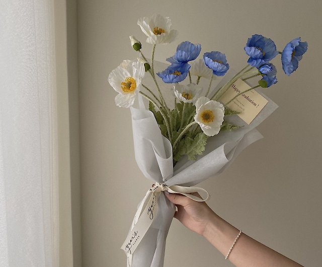 韓国の手で結ばれたポピーアイスランドポピーシミュレーション花癒しのための安い卒業花束写真小道具 ショップ Yuan S Flower 置物 Pinkoi