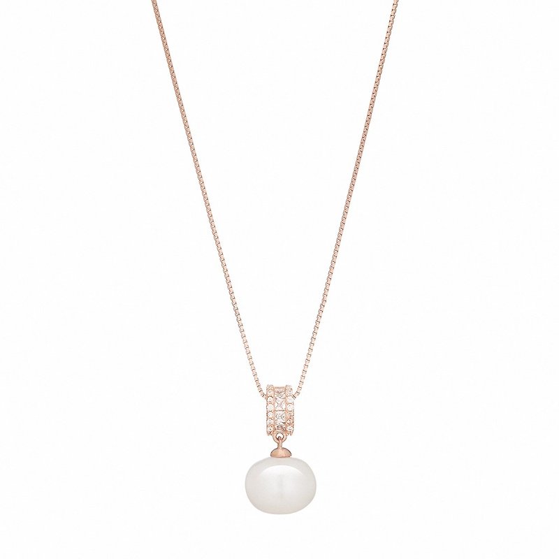 LUCIANO MILANO Pearl Heart Sterling Silver Necklace - สร้อยคอ - โลหะ สึชมพู