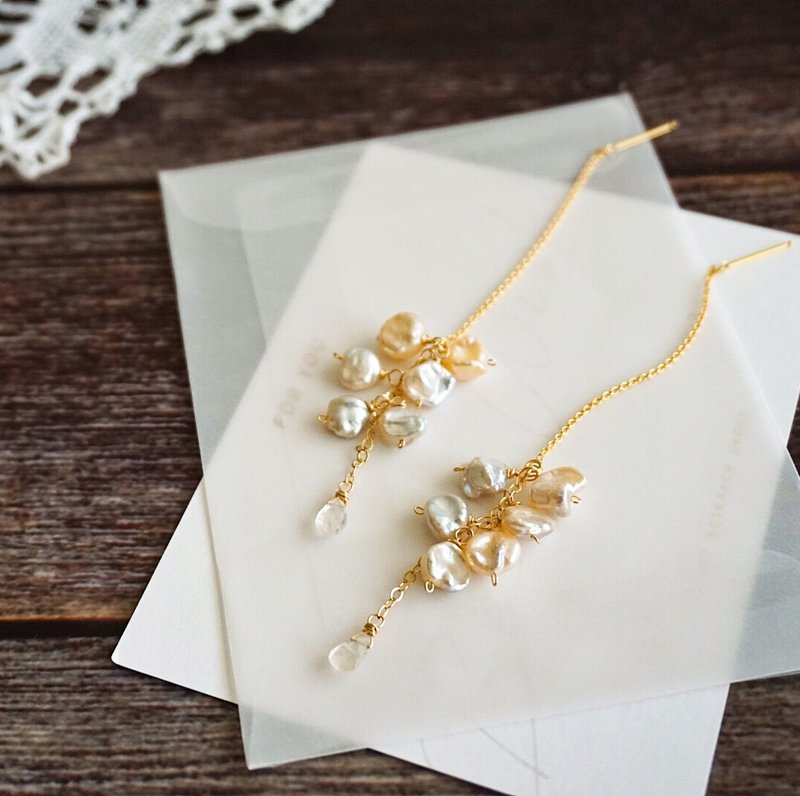 紫藤花天然混彩巴洛克珍珠與月光石日繫手工耳線nojess日系風格 - 耳環/耳夾/耳骨夾 - 珍珠 