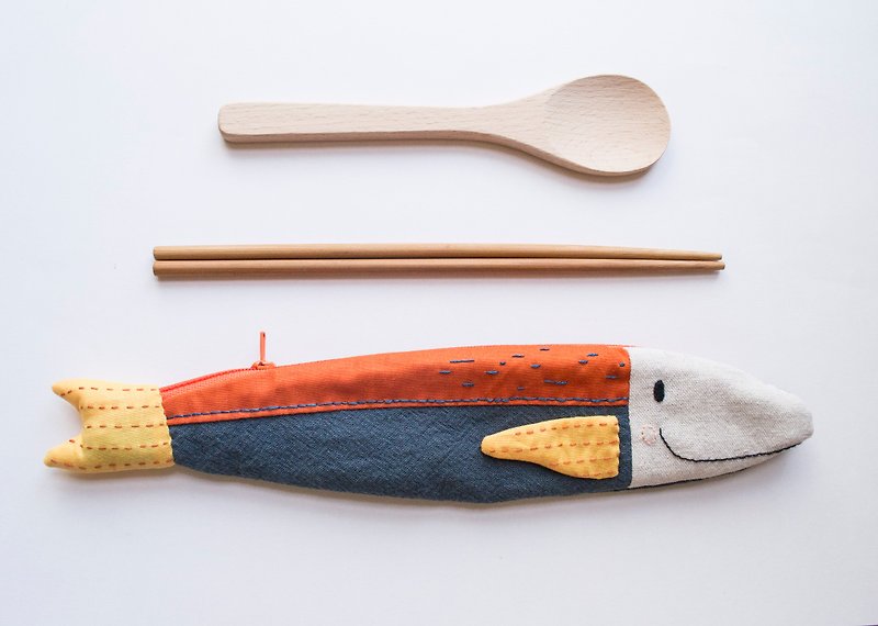 Travelling Tuna cutlery pouch - Dusk - Chopsticks - Cotton & Hemp Multicolor